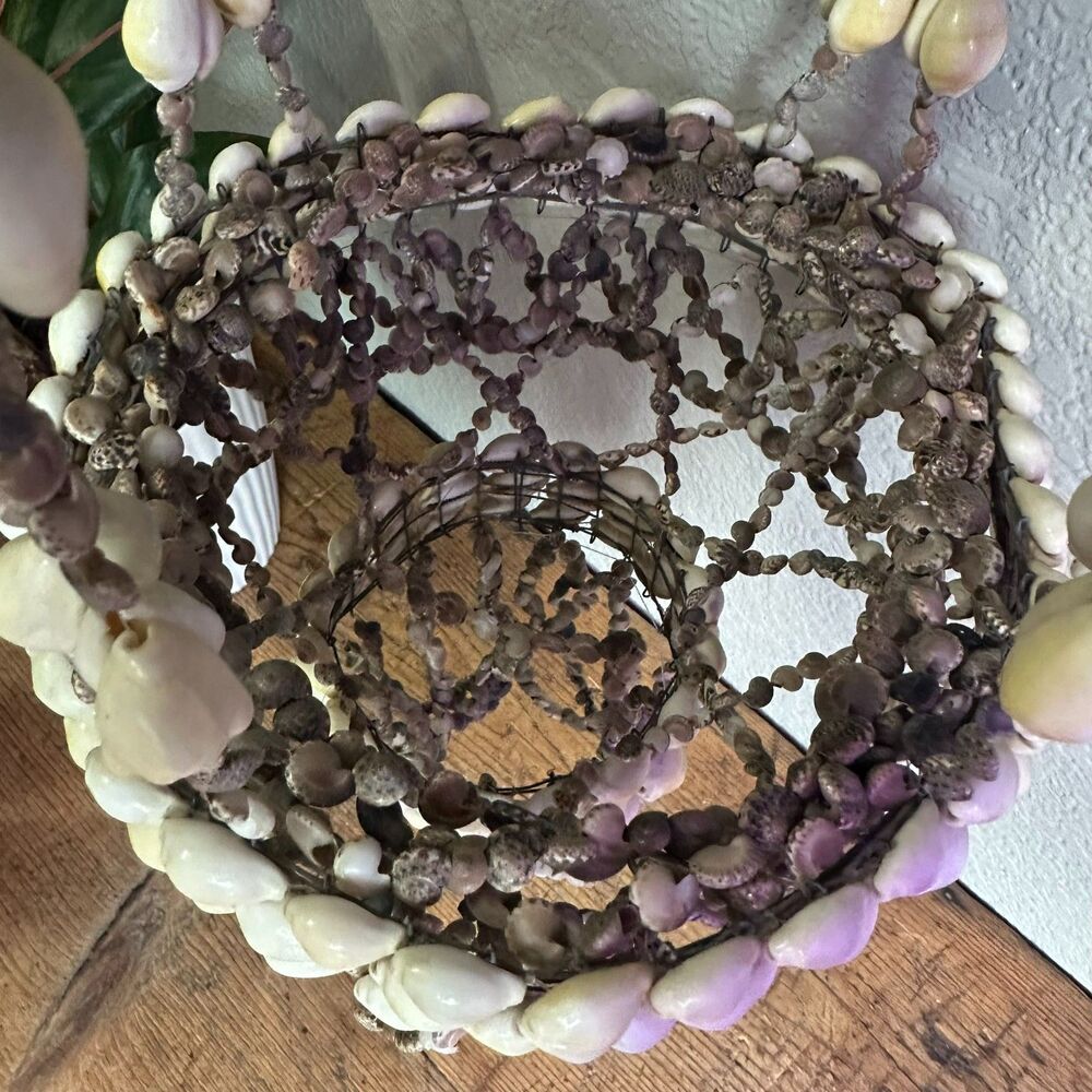 1970's Vintage Sea Shell Hanging Plant Holder Coastal Boho Mobile Chandelier - Picture 6 of 8